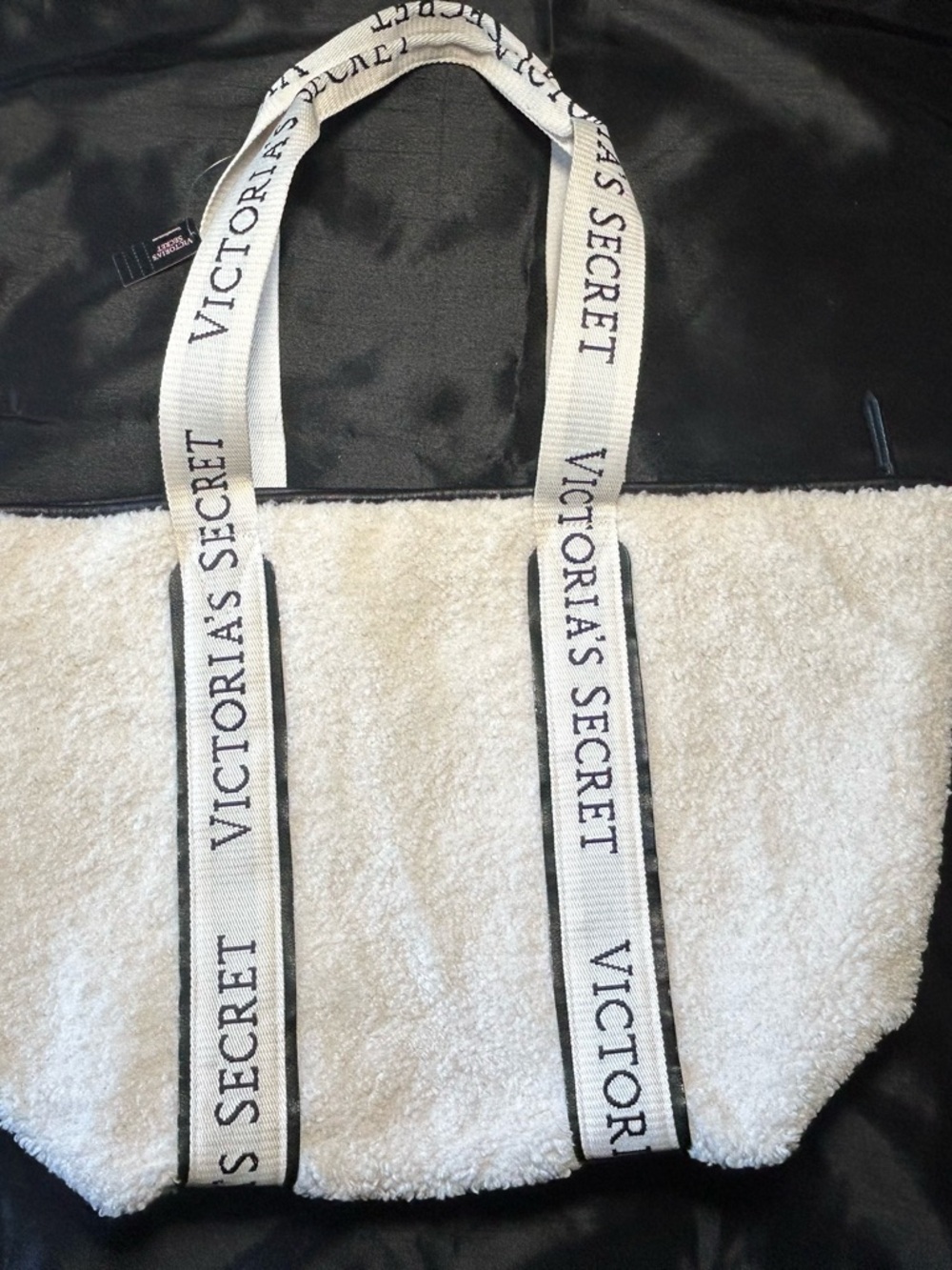 Victoria's Secret Cream Sherpa Tote with Branded Webbing